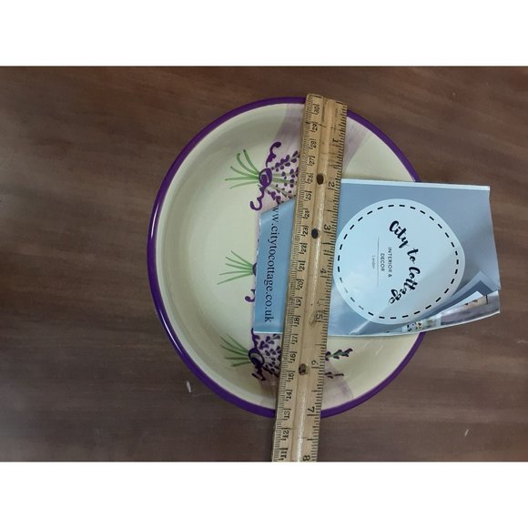 Lavender Pattern Purple & Cream Handmade Hand Painted Ceramic Salad Pasta Fruit - Picture 5 of 9